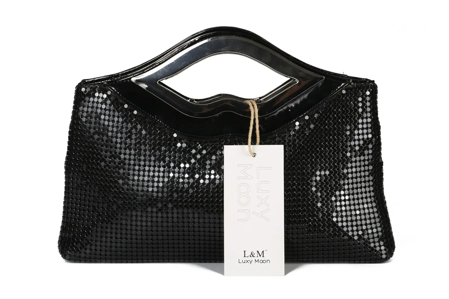 Schwarze Luxy Moon Clutch mit Griff, Vorderansicht