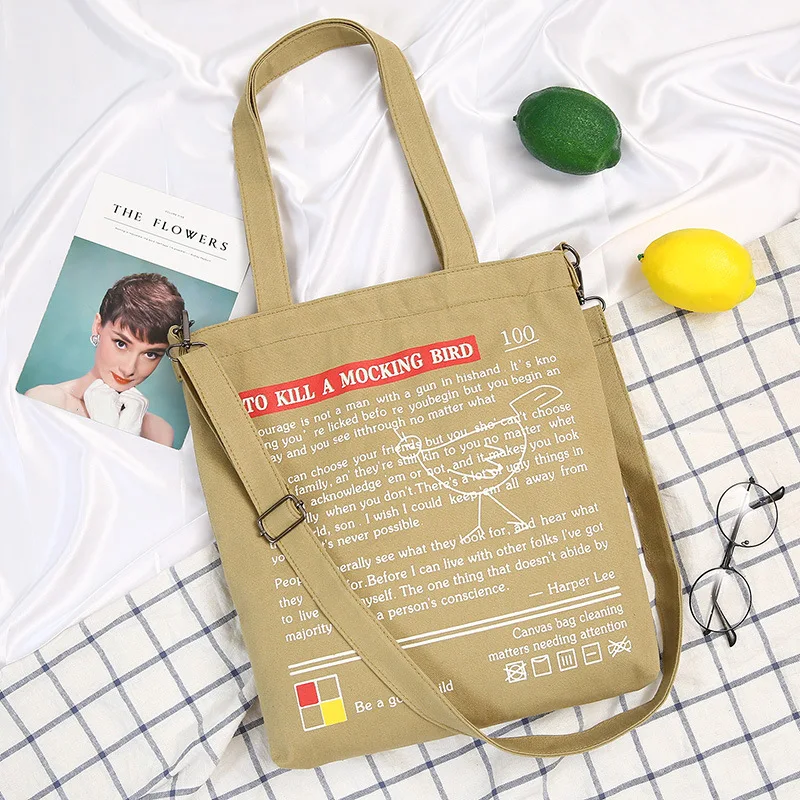 Najtaniej Kobiety płócienna tote torba moda torba na ramię zwięzłe list z nadrukiem na ramię torby materiałowe dla kobiet 2019 cła bawełniana torba na zakupy
