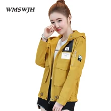 Весна осень Женская куртка новая мода карман с капюшоном короткая куртка Harajuku повседневное Свободное пальто Женская Студенческая верхняя одежда
