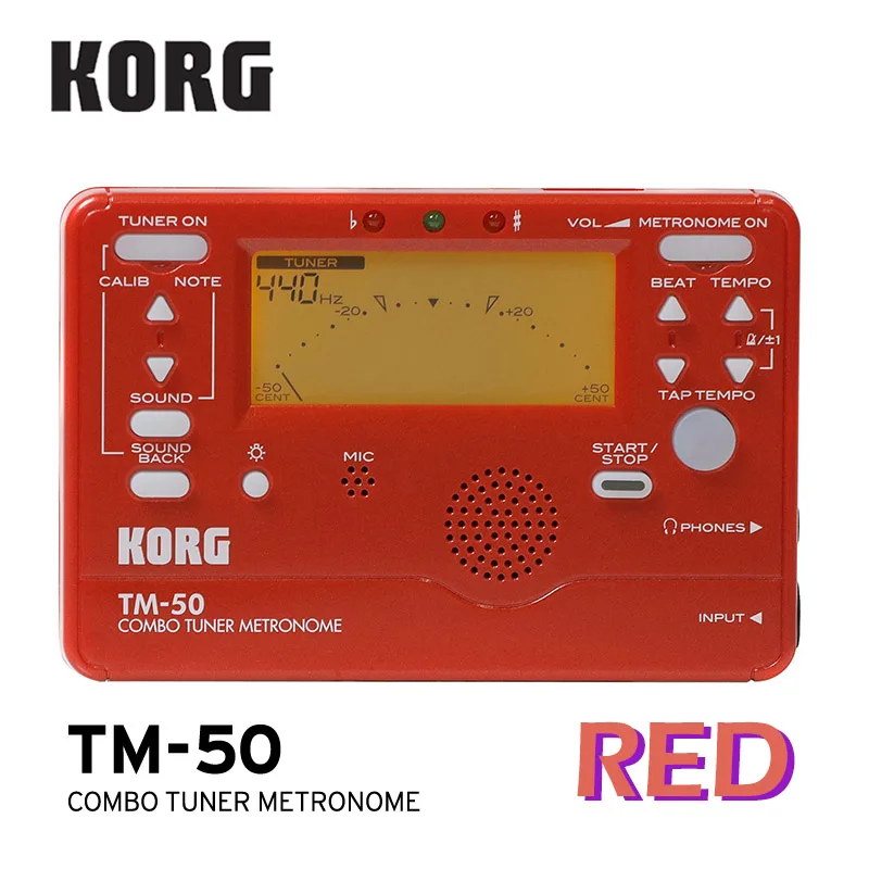 KORG TMR50 тюнер+ Метроном+ рекордер, TM50 комбинированный тюнер/Метроном используется для духовых, гитарных, укулеле и фортепианных клавишных инструментов - Цвет: TM50-Red
