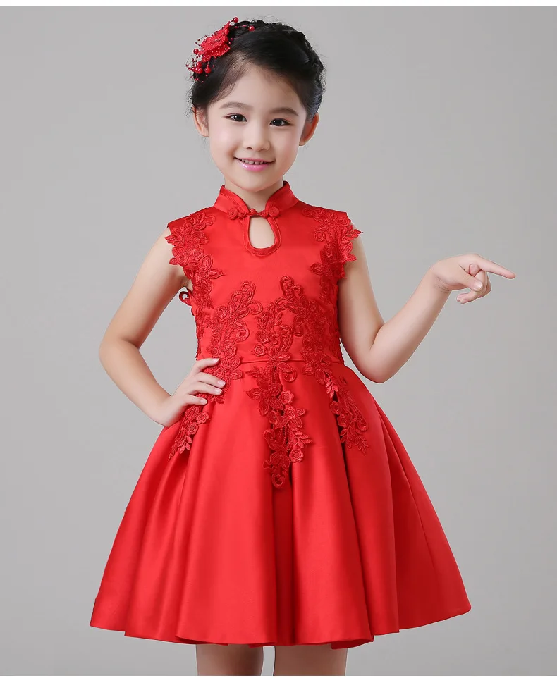 Дети реального для девочек принцесса, традиционное китайское платье с цветочным узором для девочек Одежда для свадьбы, дня рождения Китайский костюм Cheongsam кружевная ткань