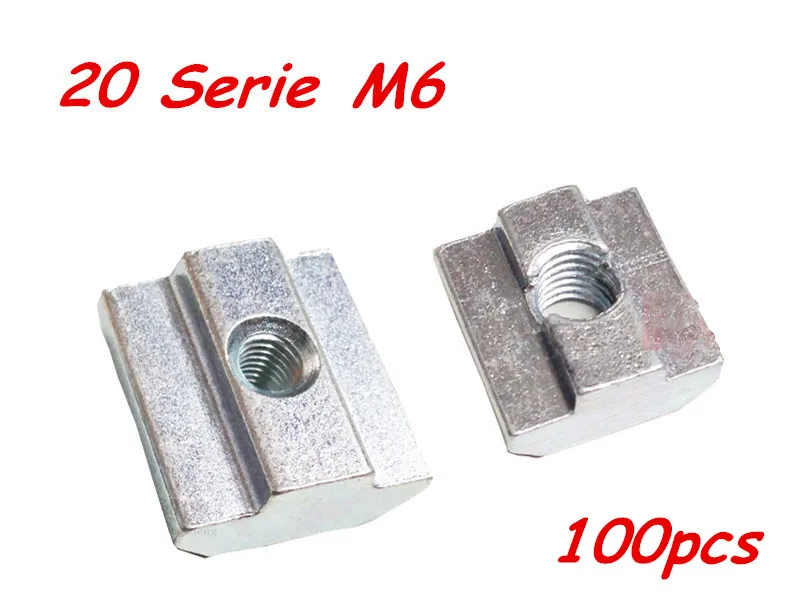 100pcs/lot T Sliding Nut Block Square nuts M6 for 2020 Aluminum Profile