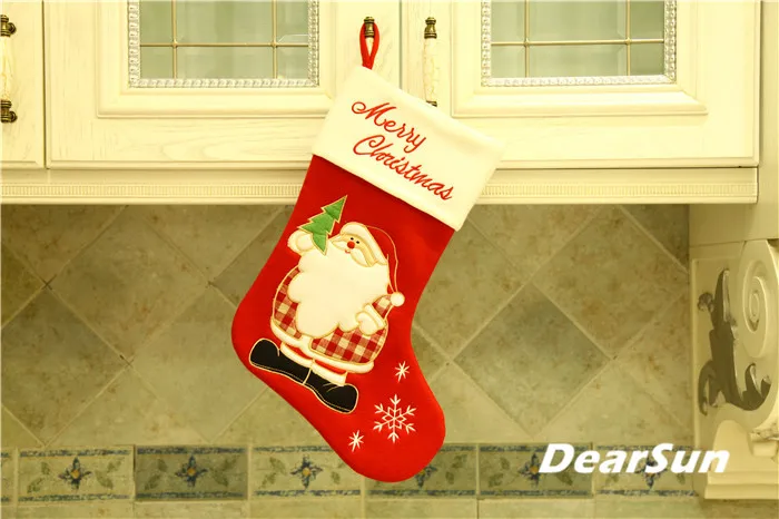 

1 Pc Santa Claus Christmas Stocking 18" Red Fleece Stocking Christmas Indoor Decoration Gift