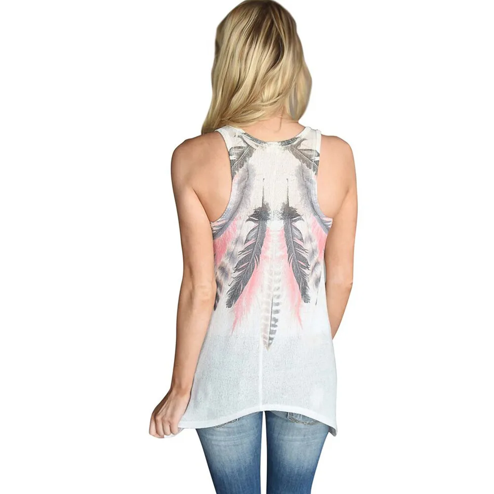 2017 Весна Лето сексуальные женские рубашки без рукавов с перьями блузки