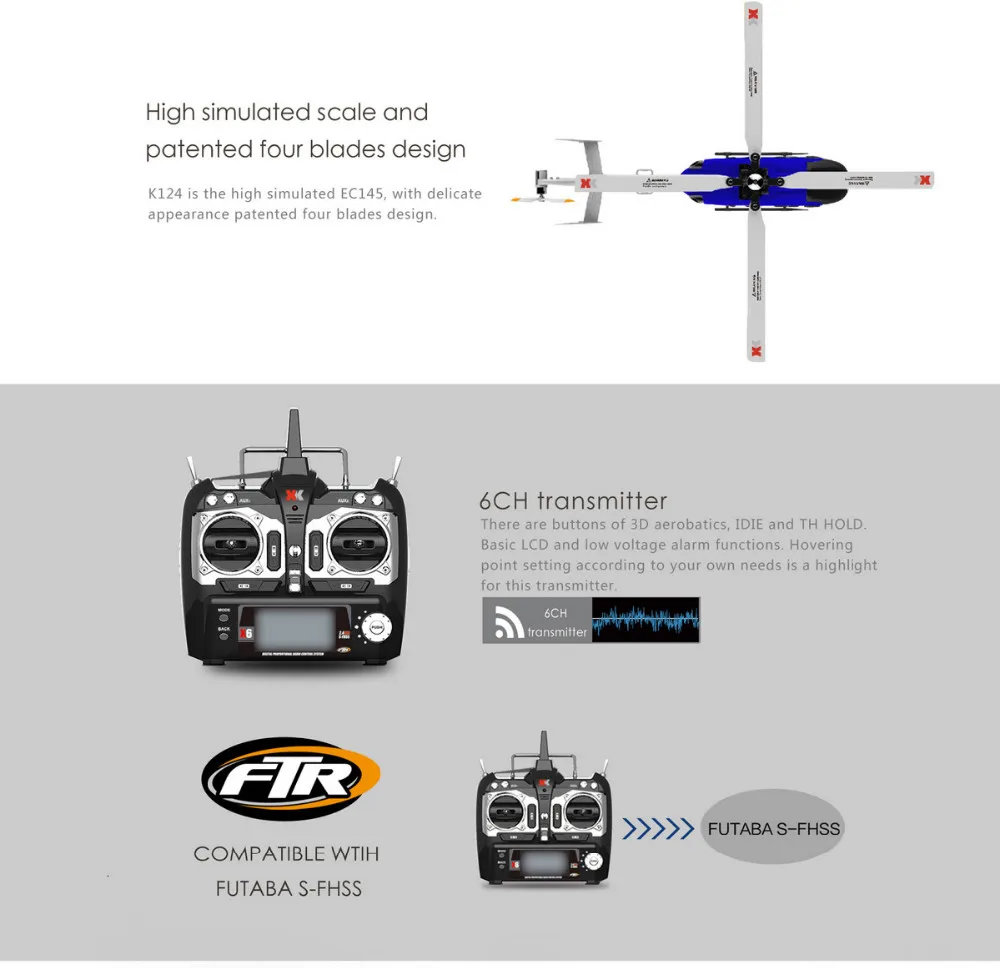 XK K124 EC145 6CH бесщеточный двигатель 3D 6G система RC вертолет совместим с FUTABA S-FHSS RTF VS Wltoys V977