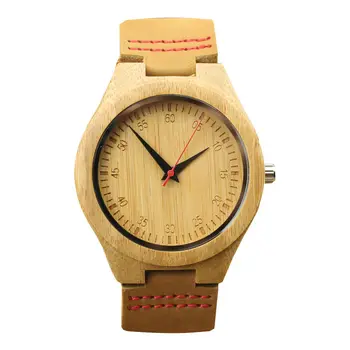 

fashion men high quality quartz watch with scale light color bamboo leather wristwatch casual women Import movement watch