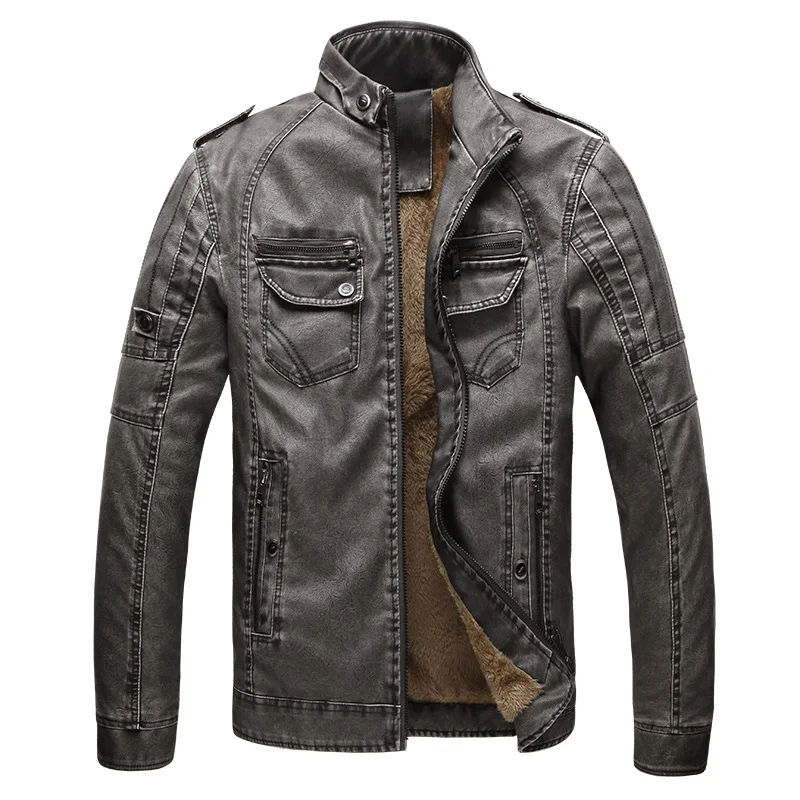 Брендовая мотоциклетная кожаная куртка для мужчин, новинка, модная шерстяная подкладка, мужское кожаное пальто, мужская куртка-бомбер, верхняя одежда - Цвет: Grey
