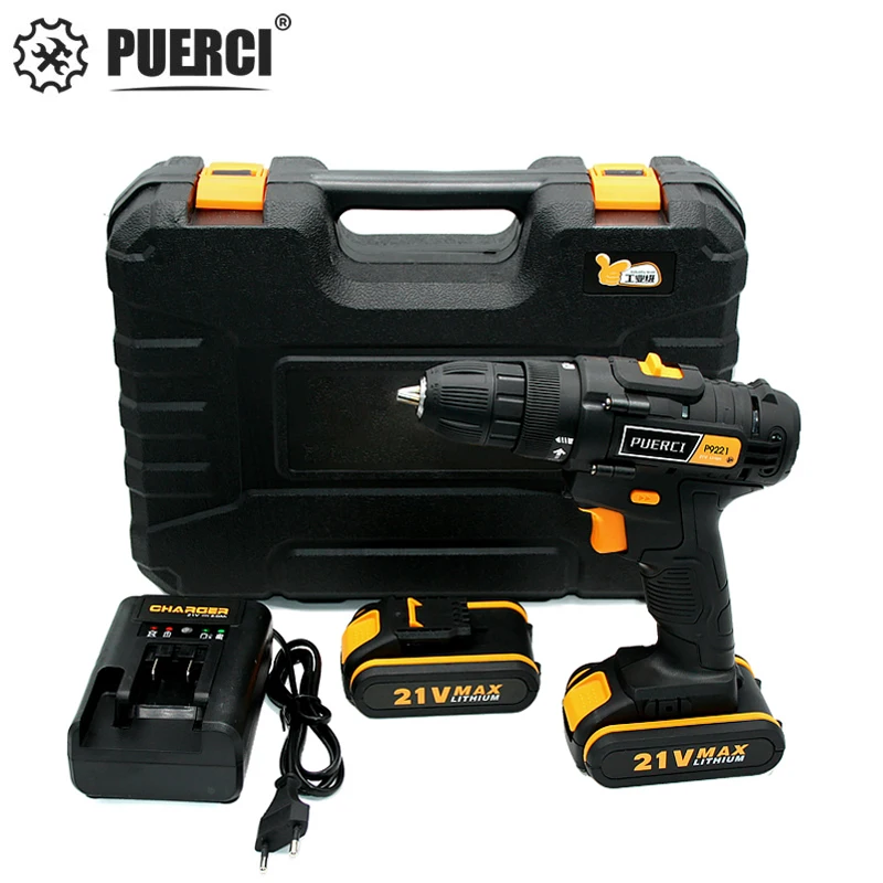 

PUERCI 21V Electric Screwdriver Cordless Drill Impact Drill Power Driver 18-Volt DC Lithium-Ion Battery 10mm 40N.m 2-Speed