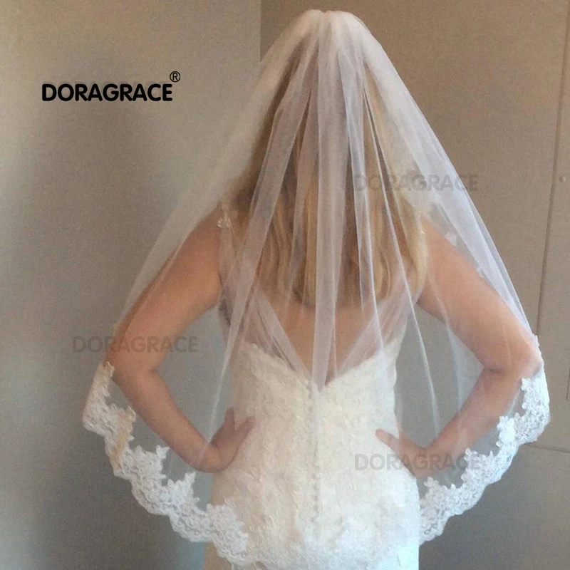 Doragrace Однослойная свадебная вуаль с расческой белая вуаль бежевая вуаль короткая кружевная вуаль