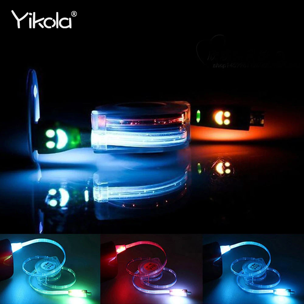 

For HTC 90cm Data Line LED Light Durable Micro Retractable For Samsung USB Cable Charger Data Sync Cord For SONY Android phone