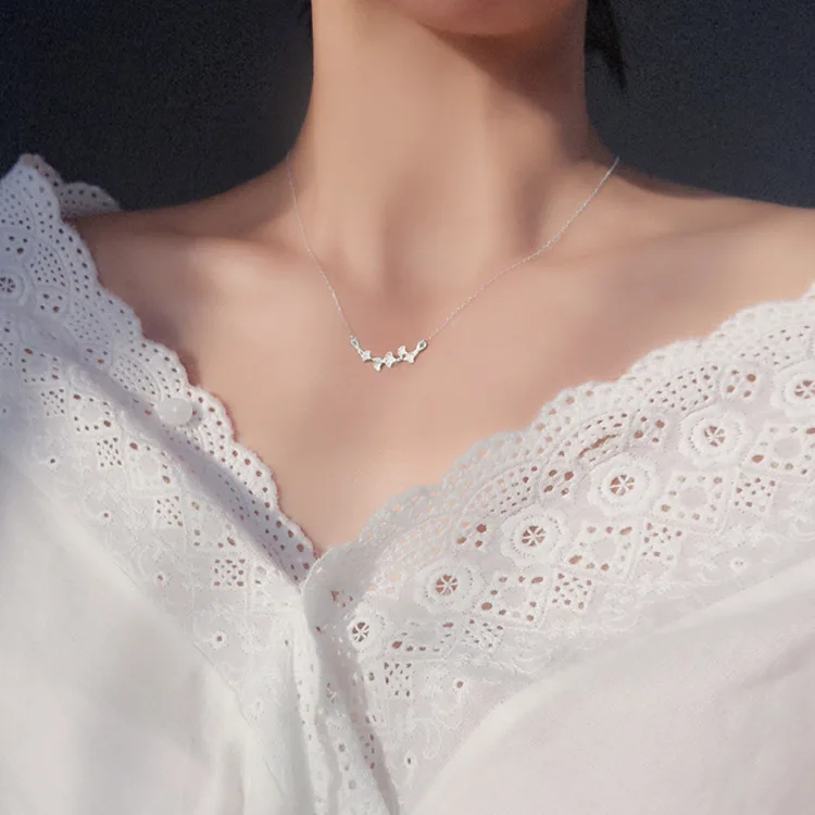 

925 Sterling Silver Fresh Ginkgo Leaf Clavicle Chain Necklaces for Women kolye bijoux femme collares collar mujer collares