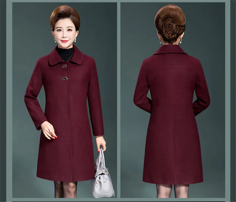 Женское шерстяное пальто для женщин среднего возраста, осенне-зимнее модное тонкое длинное шерстяное пальто, женское однобортное пальто больших размеров 5XL A305