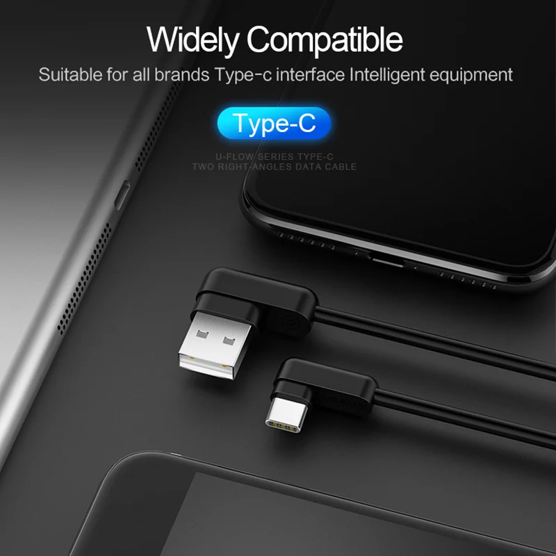 USAMS USB C кабель 90 градусов изгиб Type Быстрая зарядка для передачи данных мобильный