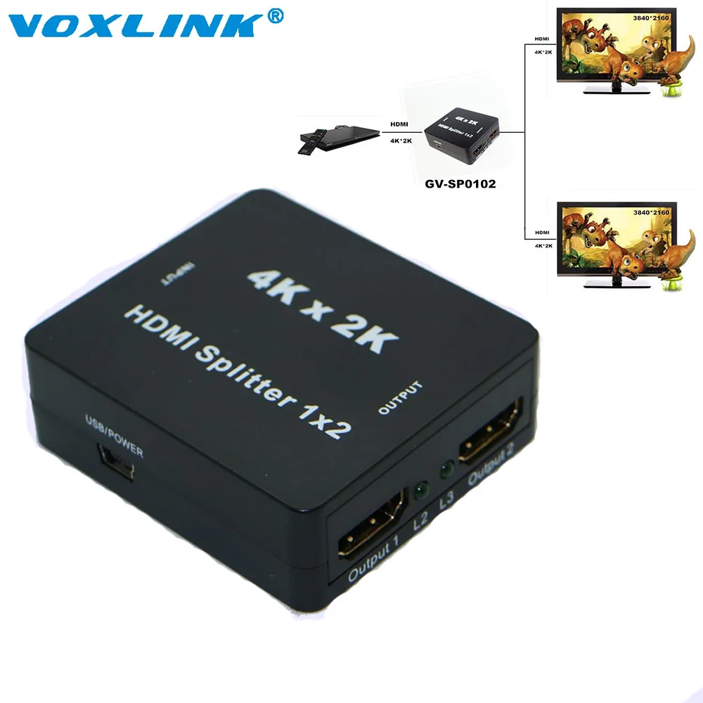 Full HD 1x2 Port HDMI Splitter 1 IN 2 OUT Amplifier Repeater 3D 4K x 2K