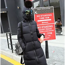 2016 Women Plus Size Winter Jacket Manteau Femme Fur Ball Anti-Fog Glasses Hooded Duck Down Long Cotton Down Coat Jacket