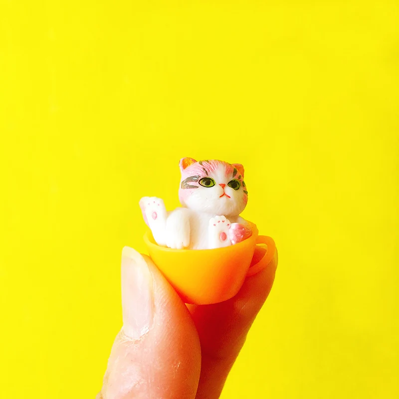śliczne Kitty W Kubekorangezielonyniebieskiminiaturypiękny Kot