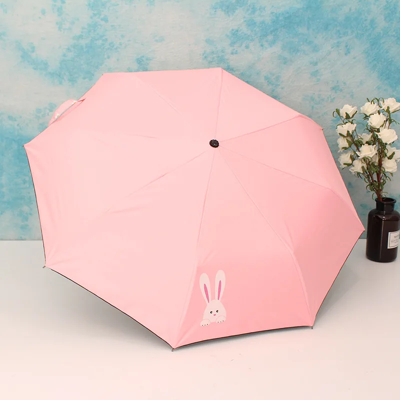 

New Creative Manual Cartoon Cute Rabbit Umbrella UV Protection Tri-Fold 8 Bone Sun Umbrella For Women