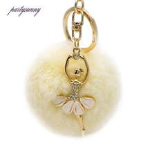 PF Rhinestone Angel Keychain Bunny Fluffy Fur Key Chain Pompom Women s Handbags Key holder Car