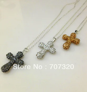 

gift cross shamballa pendant necklace with CZ crytal beads