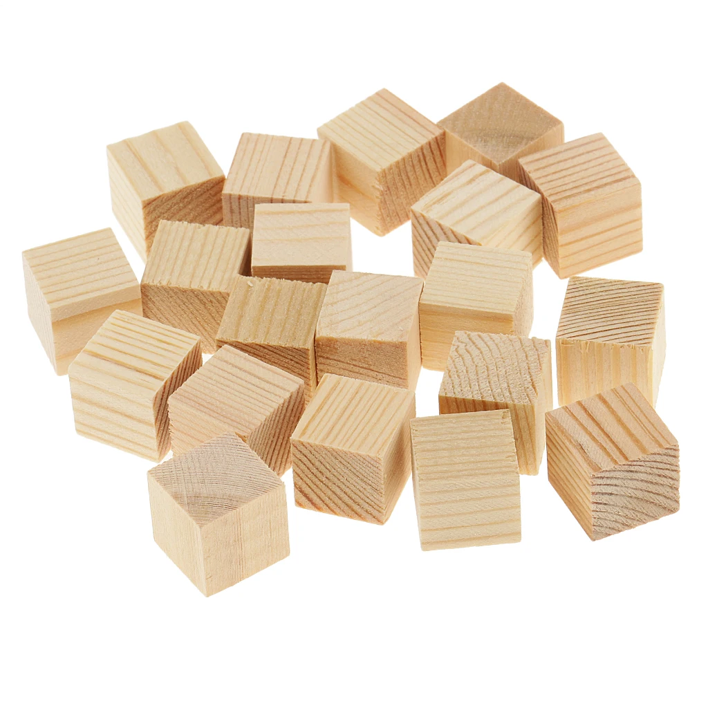 3 Sizes Wood Cube Blocks Puzzle Unfinished Wooden Pieces for Model Making Wood Crafts