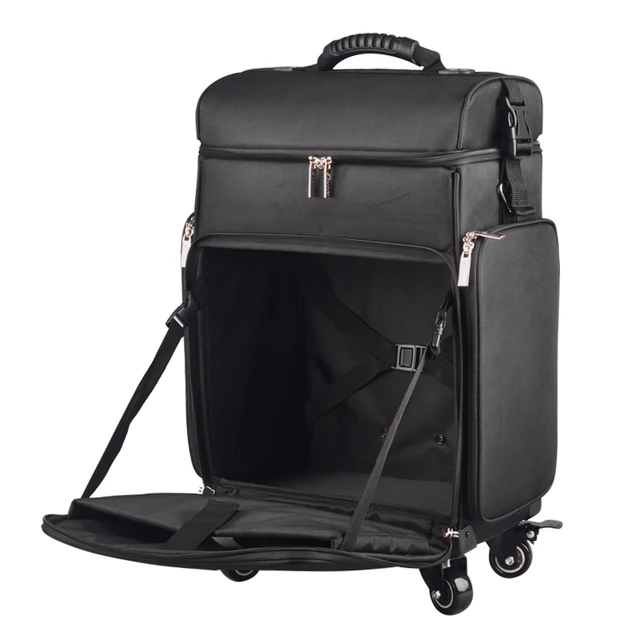 Nylon Professional Artist Rolling Wheeled Trolley Makeup Train Case Nylon Professional Artist Rolling Wheeled Trolley Makeup Train Case Cosmetic With Pouches In