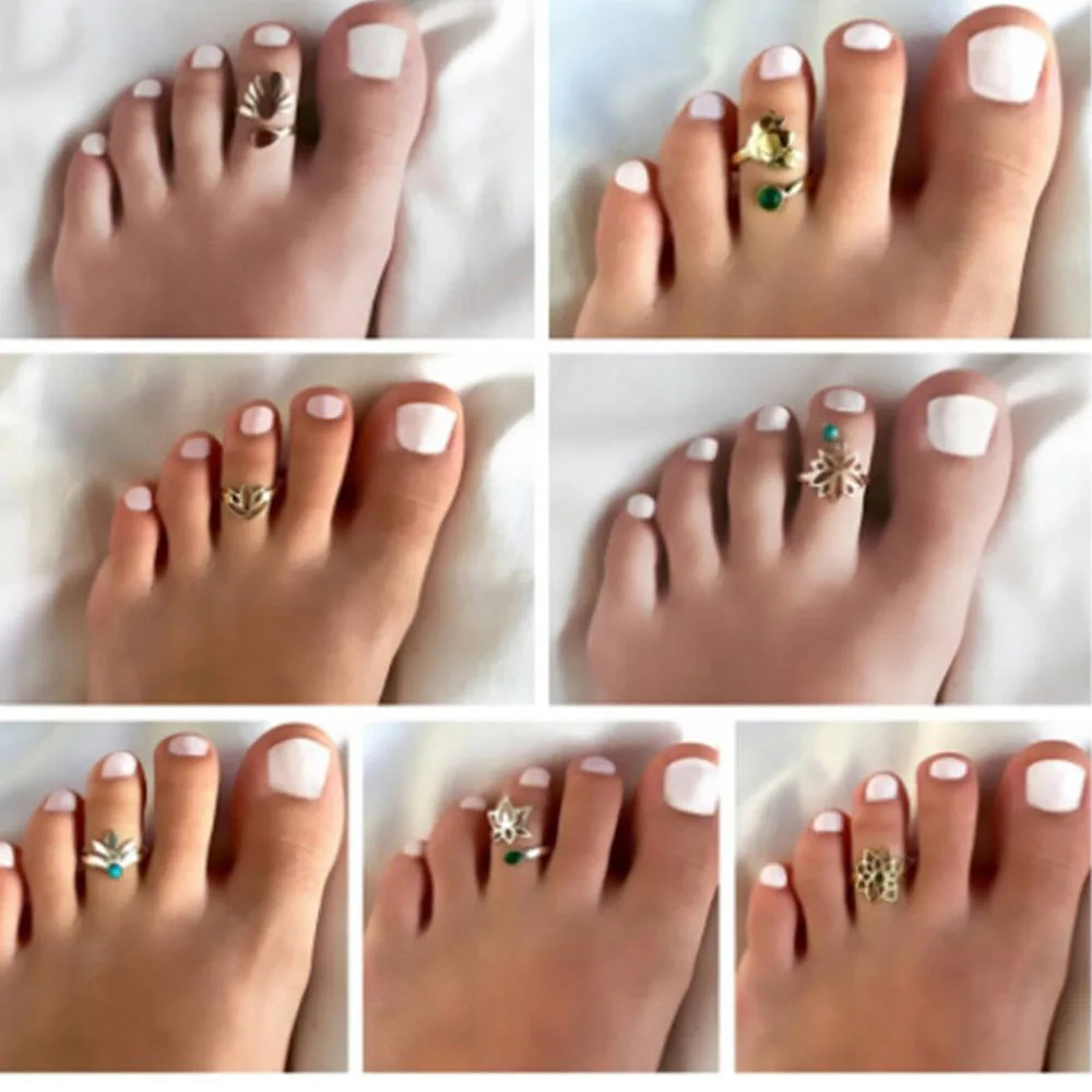 

1pc Bohemian Style Lotus Flower Adjustable Toe Ring Open Foot Finger Ring Beach Jewelry Accessories Charm Gift