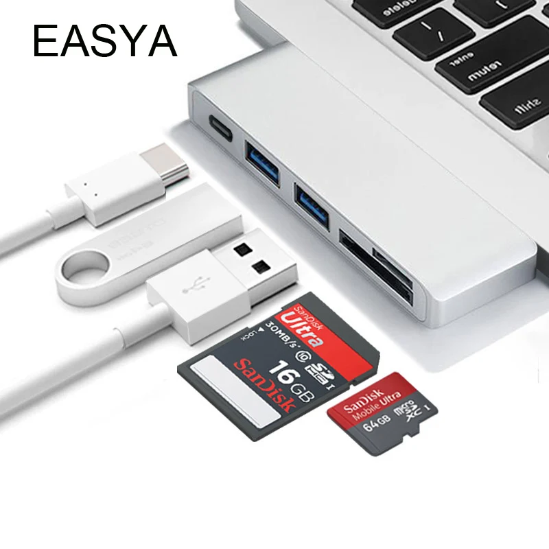 EASYA Wholesale USB Type-C Hub Adapter Hub 3.0 USB Splitter Combo Card Reader with USB 3.0 Ports PD for MacBook Pro EASYA Wholesale USB Type-C Hub Adapter Hub 3.0 USB Splitter Combo Card Reader with USB 3.0 Ports PD for MacBook Pro
