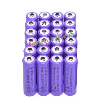 

24x AA 3000mAh 2A 1.2 V Ni-MH Purple Rechargeable Battery Cell for MP3 RC Toys