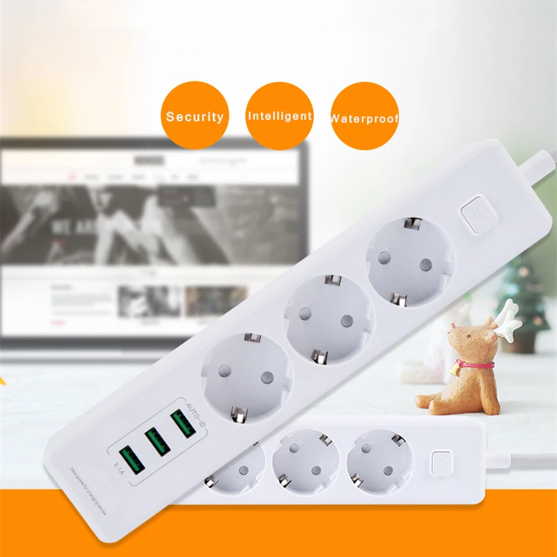 Power Strip Smart Home Electronics Fast Charging 3 USB 2.0 Interface Extension Socket Plug with EU Adapter