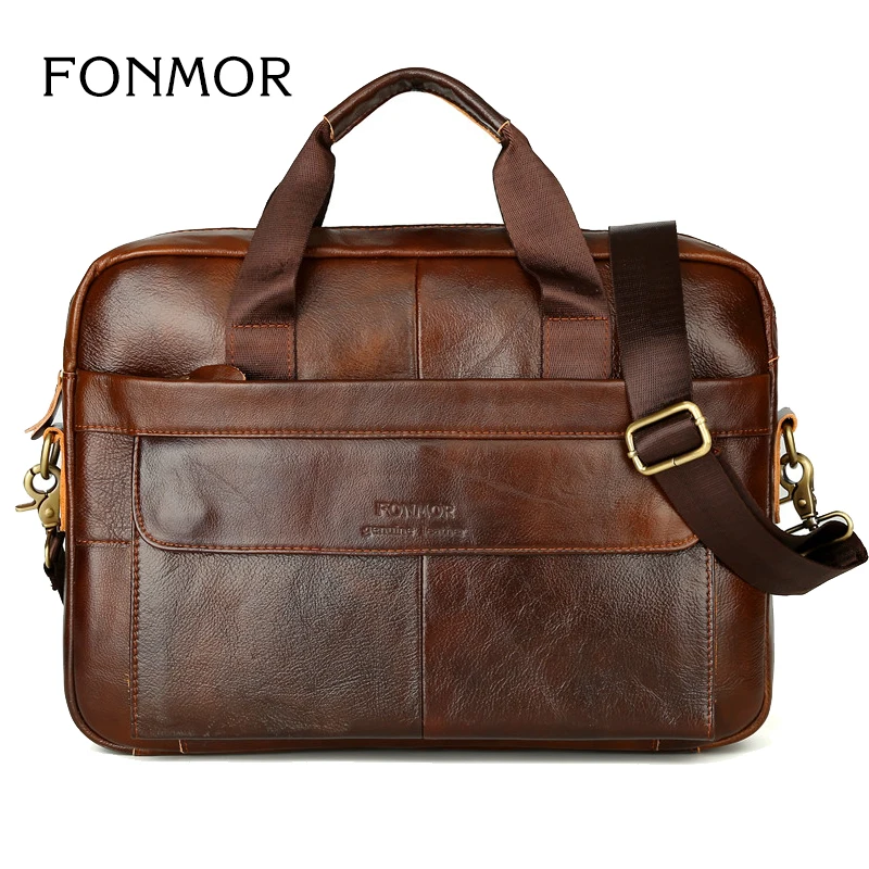 Kaufen Neue Männer Aktentaschen Aus Echtem Leder Handtasche Vintage Laptop Aktentasche Messenger Schulter Taschen herren Tasche