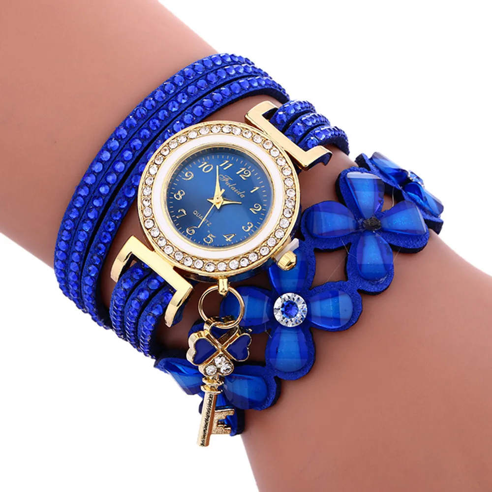 6 цветов модные куранты кожаный браслет с алмазами Дамские женские Наручные Часы Дамские Девушки Популярные Подарки - Цвет: 2