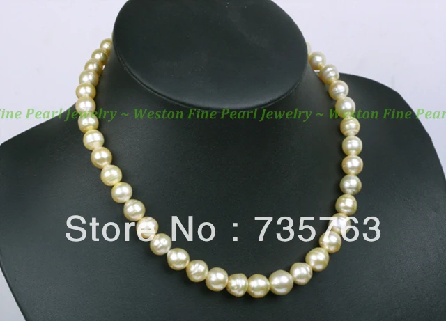 

HOT 00159 8-11MM CHAMPAGNE BAROQUE SOUTH SEA PEARL NECKLACE GOLD