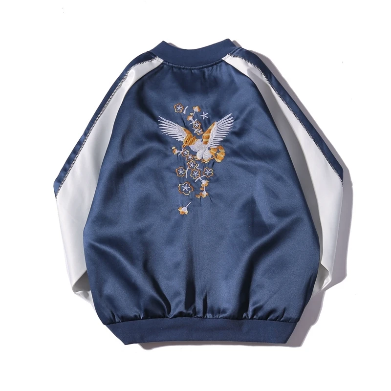 Куртка Йокосука, куртка-бомбер, военный сувенир, куртка с вышивкой дракона/птицы на молнии, бейсбольное пальто, брендовая одежда для мужчин, хип-хоп - Цвет: Синий
