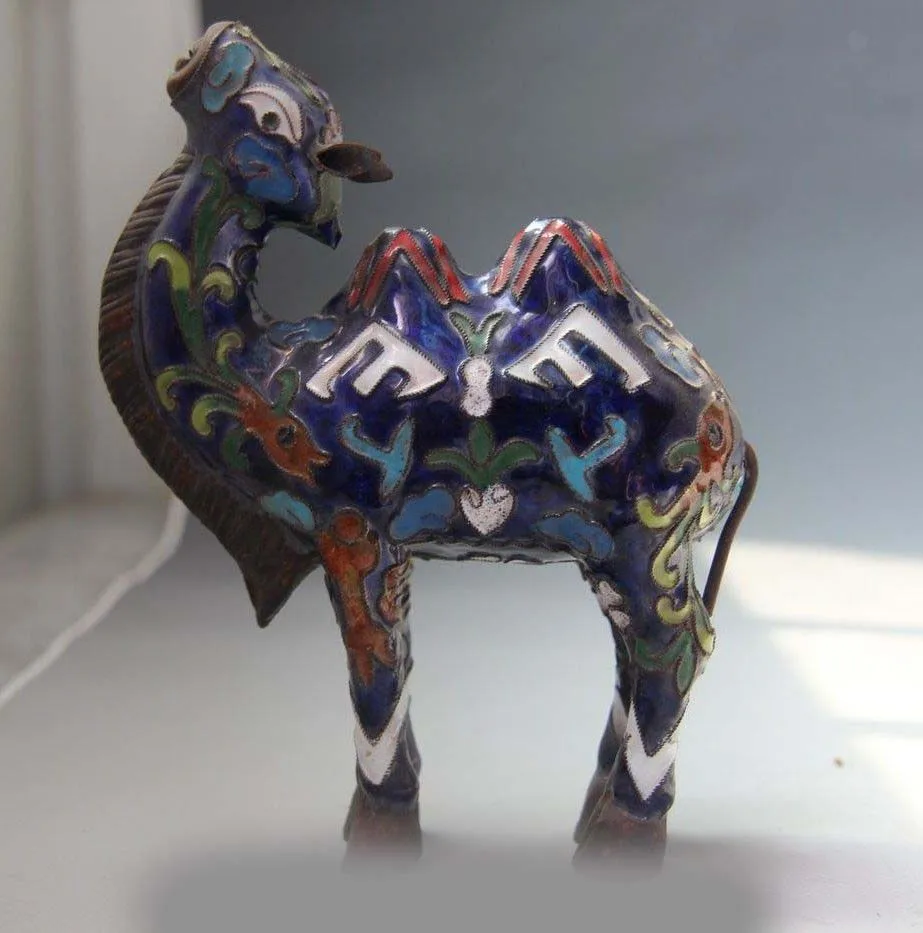 

China Bronze Copper Cloisonne Auspicious Animal Camel llama desert ship Statue
