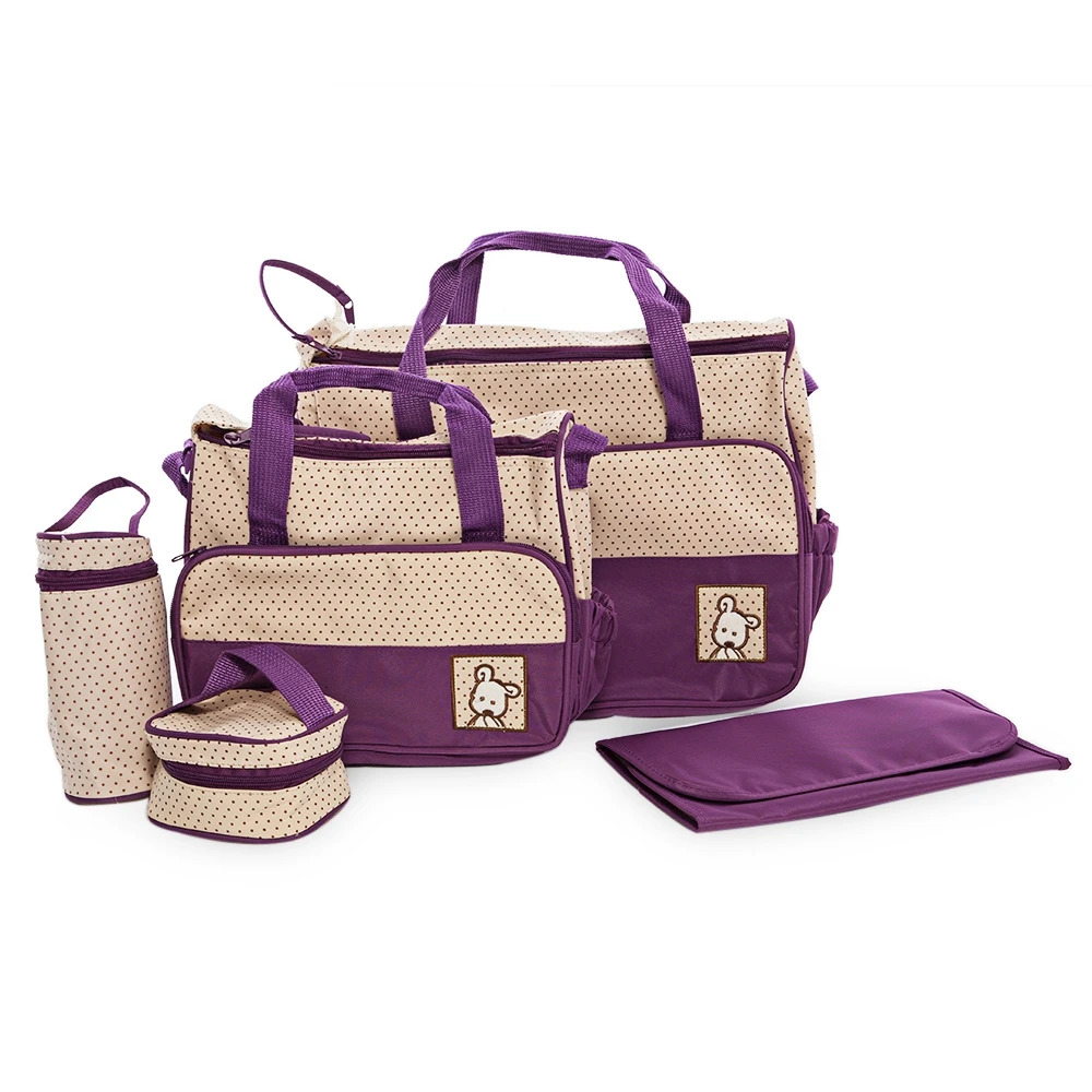 

5Pcs/Set Multi-functional Mother Bag Diaper Bag Mummy Stroller Bag Large Capacity Handbag Nappy Changing Pad for Baby Care