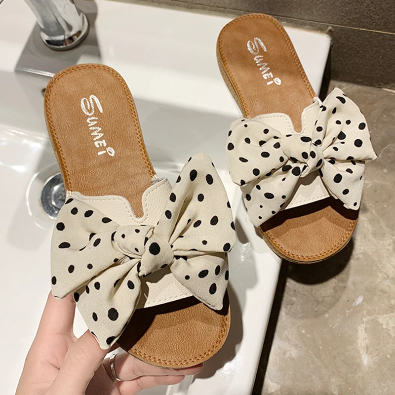 

Cute Bow-knot Sandals Women Shoes Ladies Flat Indoor Outdoor Slippers Women Slides Soft Summer Beach Slippers zapatos de mujer