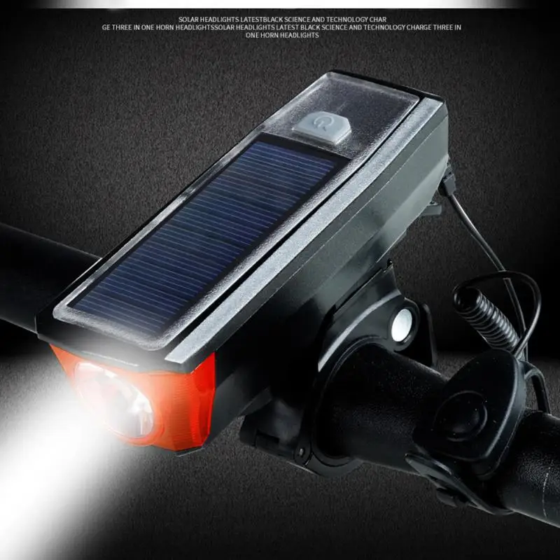 

Bicycle Front Light Solar Powered With Bell Flashlight 350 Lumens Waterproof USB Rechargeable Torch Bike Headlight