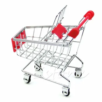 

New 1Pc Mini Supermarket Handcart Shopping Cart Utility Mode Storage Desk Toy Holder Red