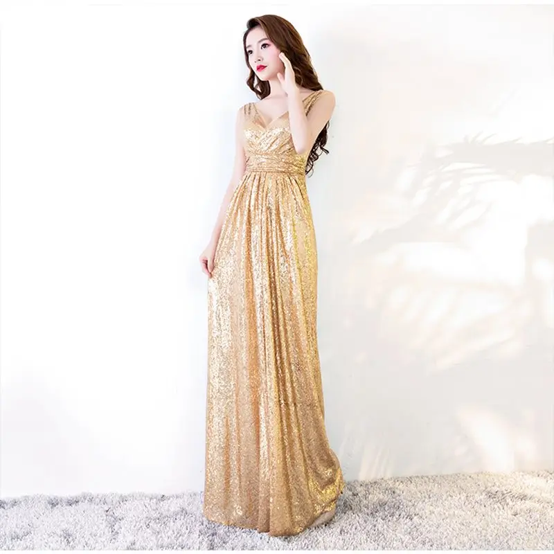 

Doparty elegant sexy long party dresses evening 2019 women v neck sequin champagne evening dress mother of the bride X4