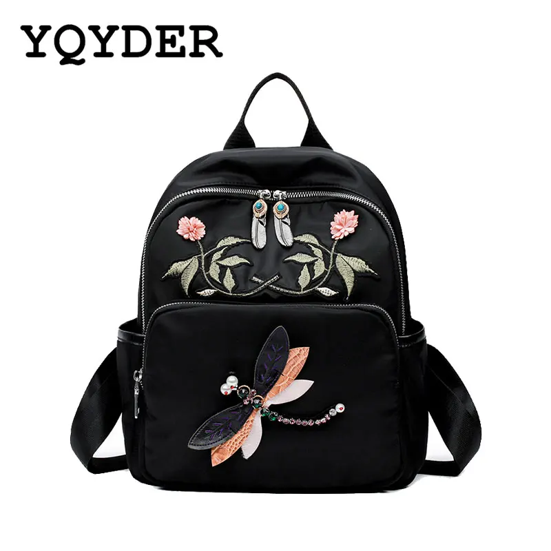 Fashion Flower Embroidery Animal Pattern Backpack Women Double zipper
