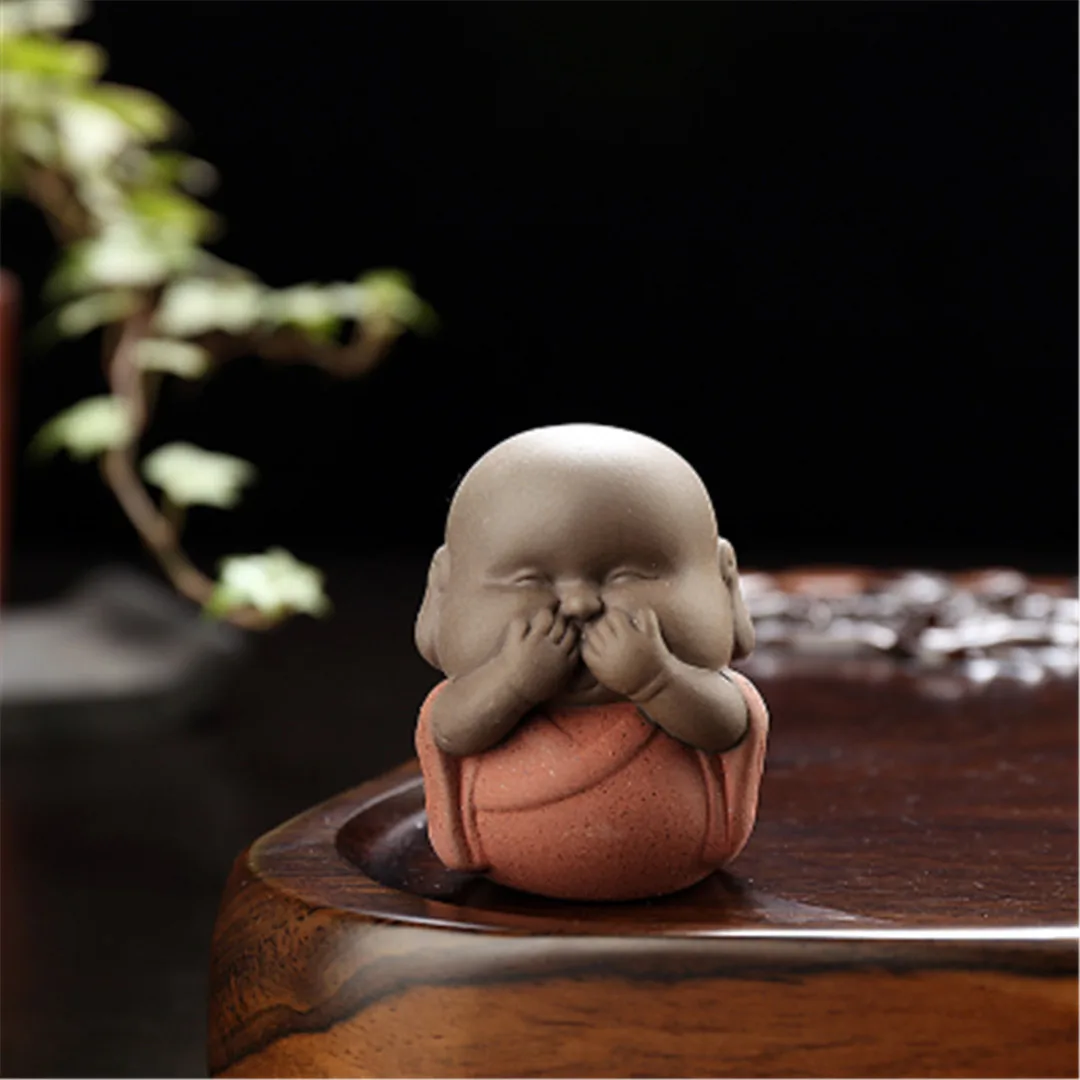 JX-LCLYL Speak Hear See NO Evil Ceramic Buddha Monk Statue Tea Pet Desk Shelf Home Decor