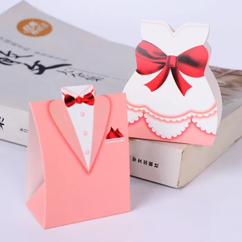

100Pcs Bridal Gift Cases Groom Tuxedo Dress Gown Ribbon Wedding Favors Candy Box Sugar Case Wedding Decoration Mariage Casamento