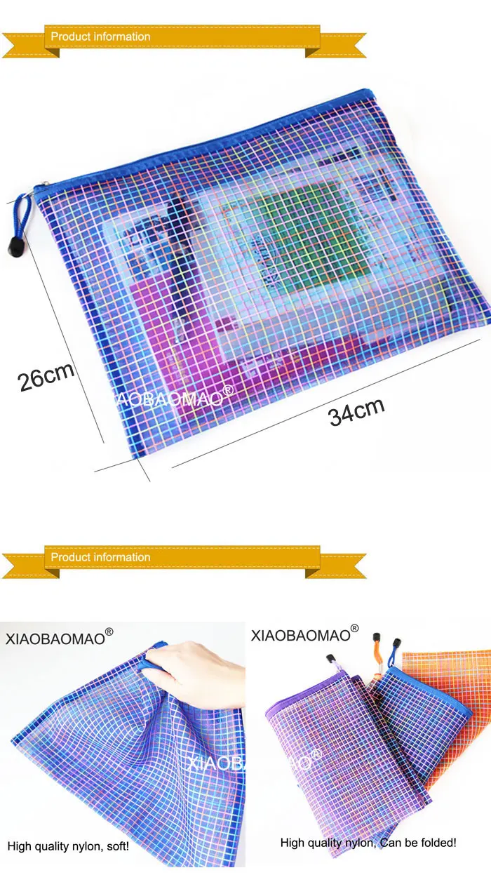 3 шт./лот A4 файла документа мешок красочные водонепроницаемые молнии файл сумки нейлон прозрачной сетки Файл Папки канцелярские школьные