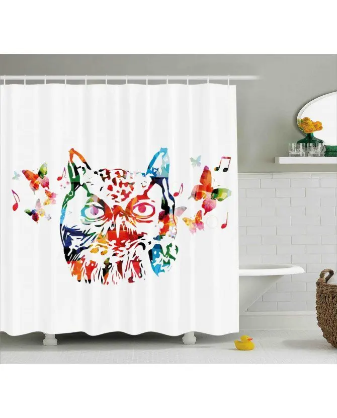 Animal Shower Curtain Abstract Wild Birds Owl Print For Bathroom
