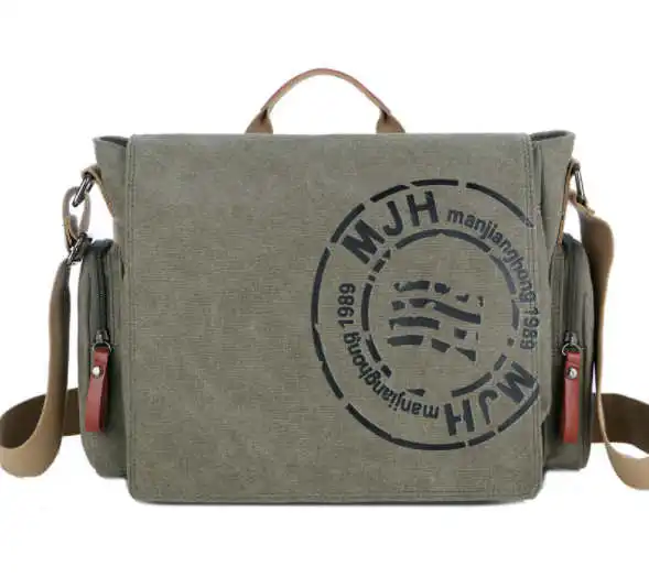 MANJIANGHONG, мужские винтажные сумки-мессенджеры, Холщовая Сумка на плечо, Мужская Повседневная деловая сумка через плечо, школьная сумка с принтом, дорожная сумка - Цвет: army green