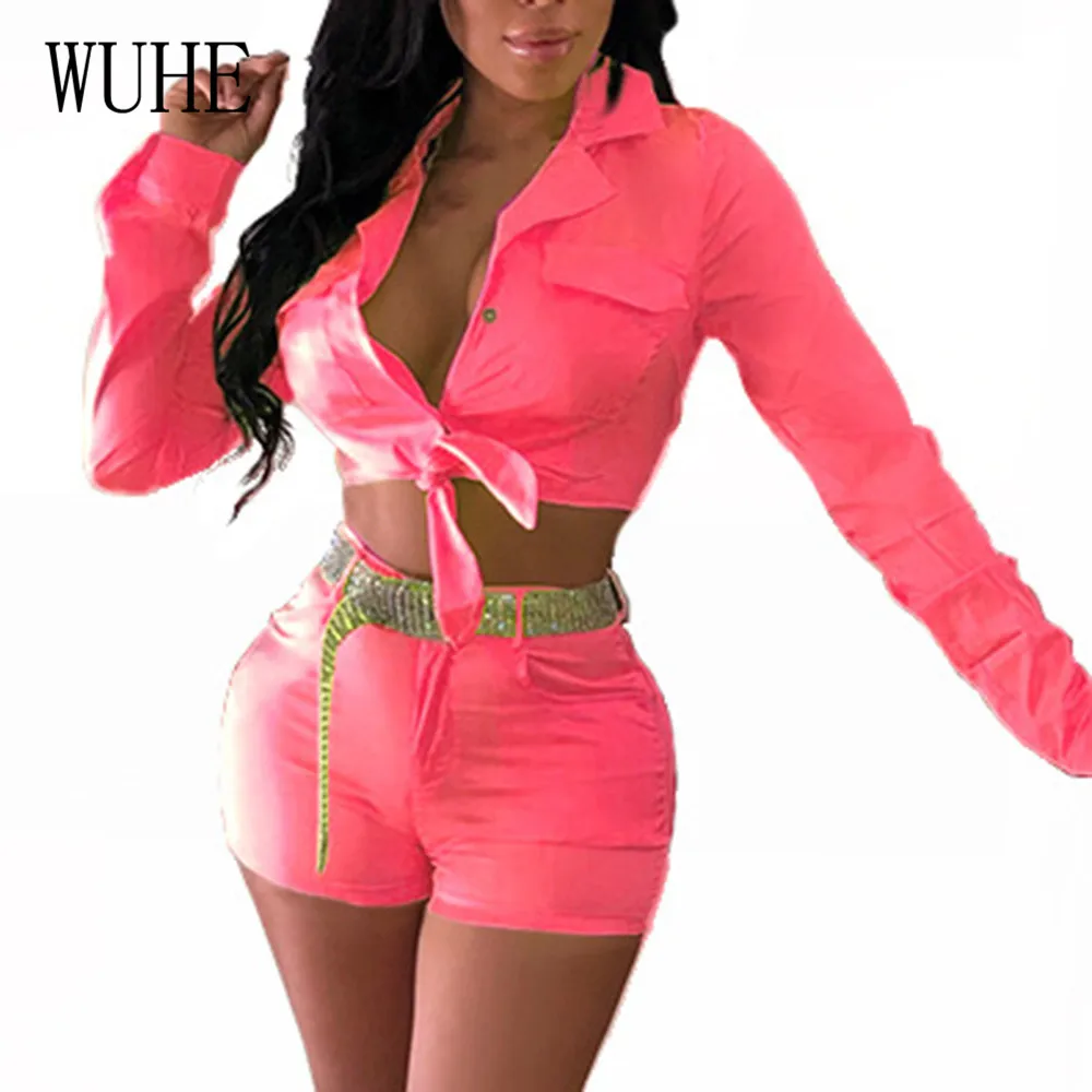 WUHE Autumn Two Pieces Sets Long Sleeve Turn-down Top and Skinny Pants Women Casual High Street Hollow Out Playsuits Feminina WUHE Autumn Two Pieces Sets Long Sleeve Turn-down Top and Skinny Pants Women Casual High Street Hollow Out Playsuits Feminina