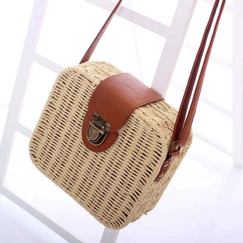 

VRTREND Women Messenger Bags Square Straw HandBag Circle Rattan Straw Bags Beach Shoulder Bags For Women Bolsa Feminina