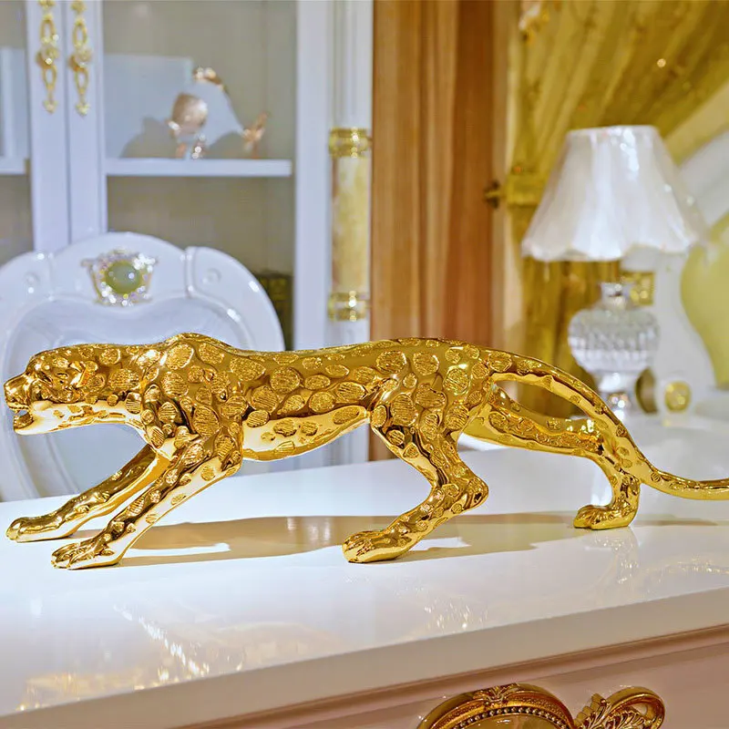 Abstract Modern Gold Panther Sculpture Geometric Resin Leopard Statue Wildlife Decor Gift Craft Ornament Accessories Furnishing | Дом и сад