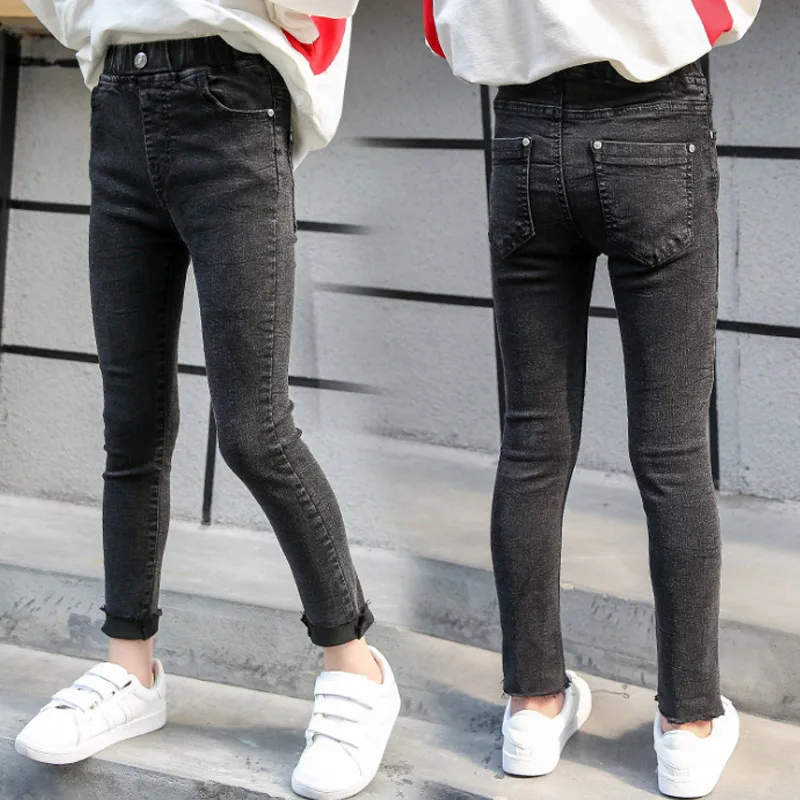 Girls Autumn Jeans High Waist Slim Fit Elastic Pockets Breathable