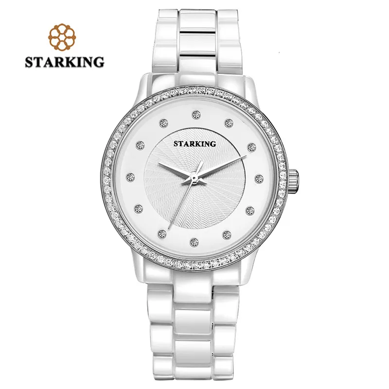 

STRAKING Elegant Women Ceramic Watch Rhinestone White Rose Golden Vintage Ladies Wristwatch Female Gifts Clock